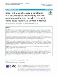 ODA Open Digital Archive: Needs-led research: a way of when devising research questions on the trust model in home-based health care services in Norway